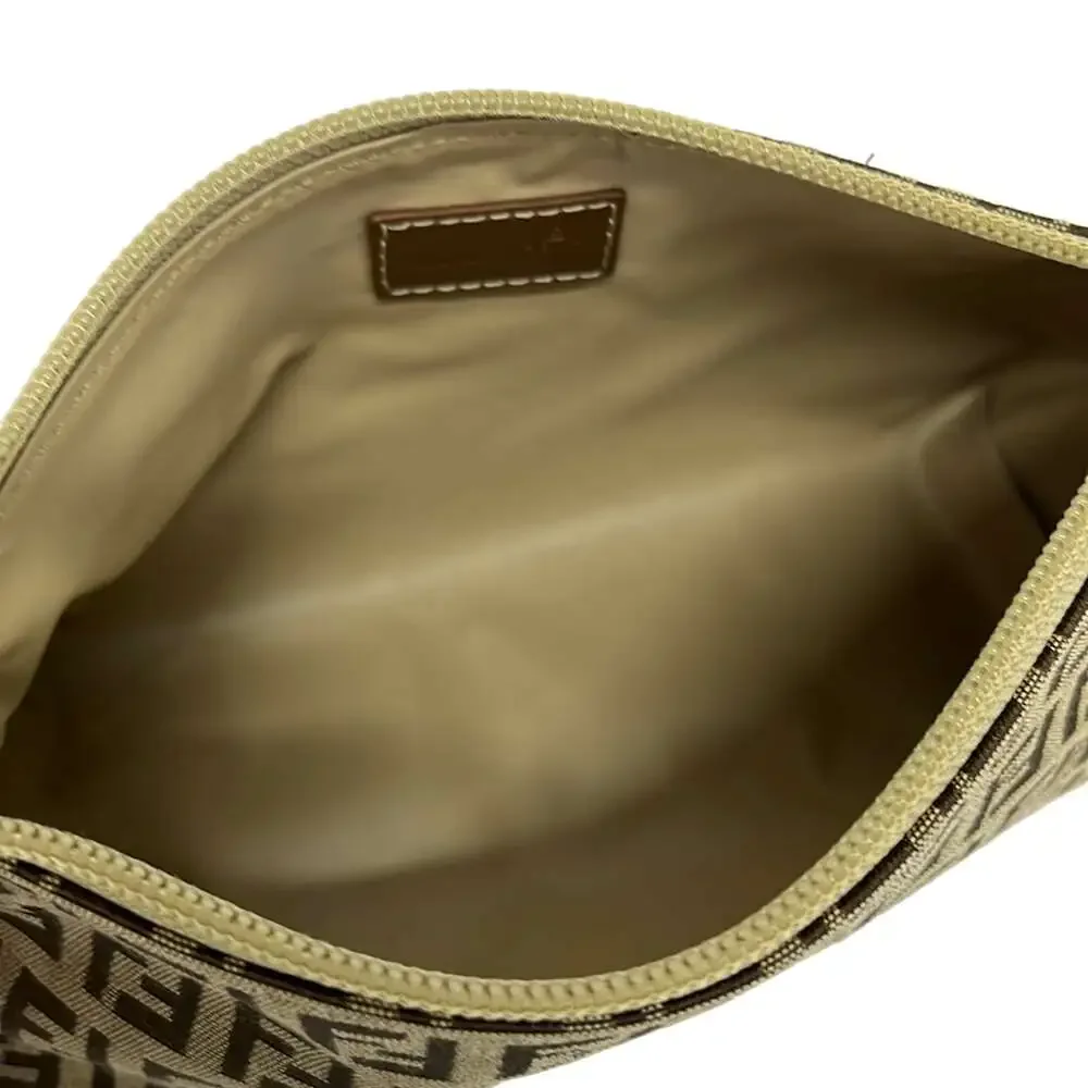 Fendi Zucchino Pouch 7N0038 Beige Dark Brown Jacquard Leather